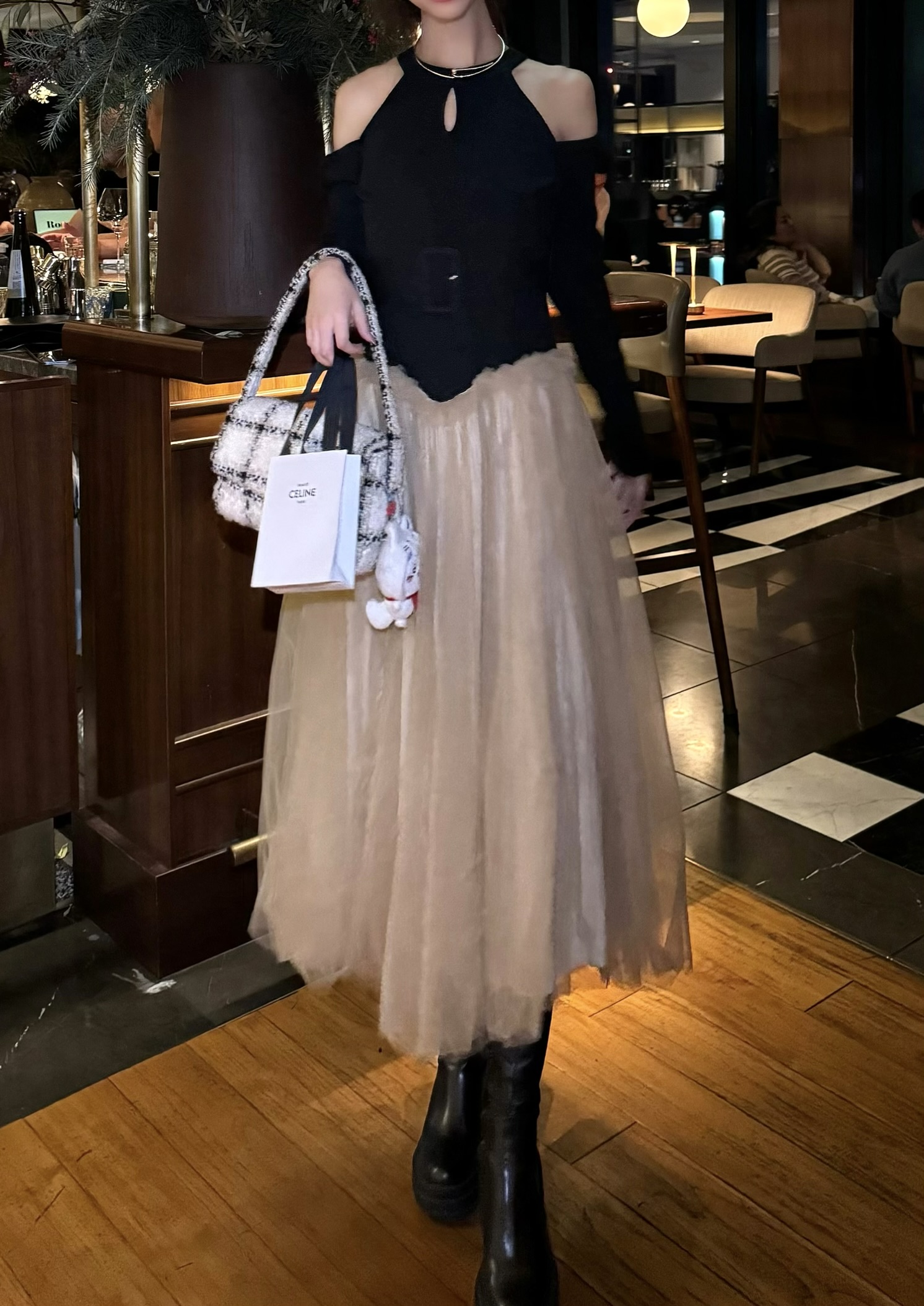 ワンピース crayme Corset Knit Tulle Dress SNAP